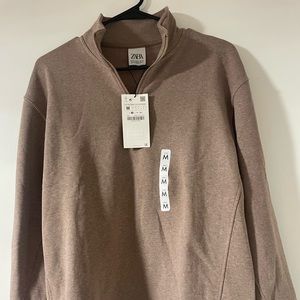 New MEDIUM beige ZARA crewneck 1/4 zip pullover